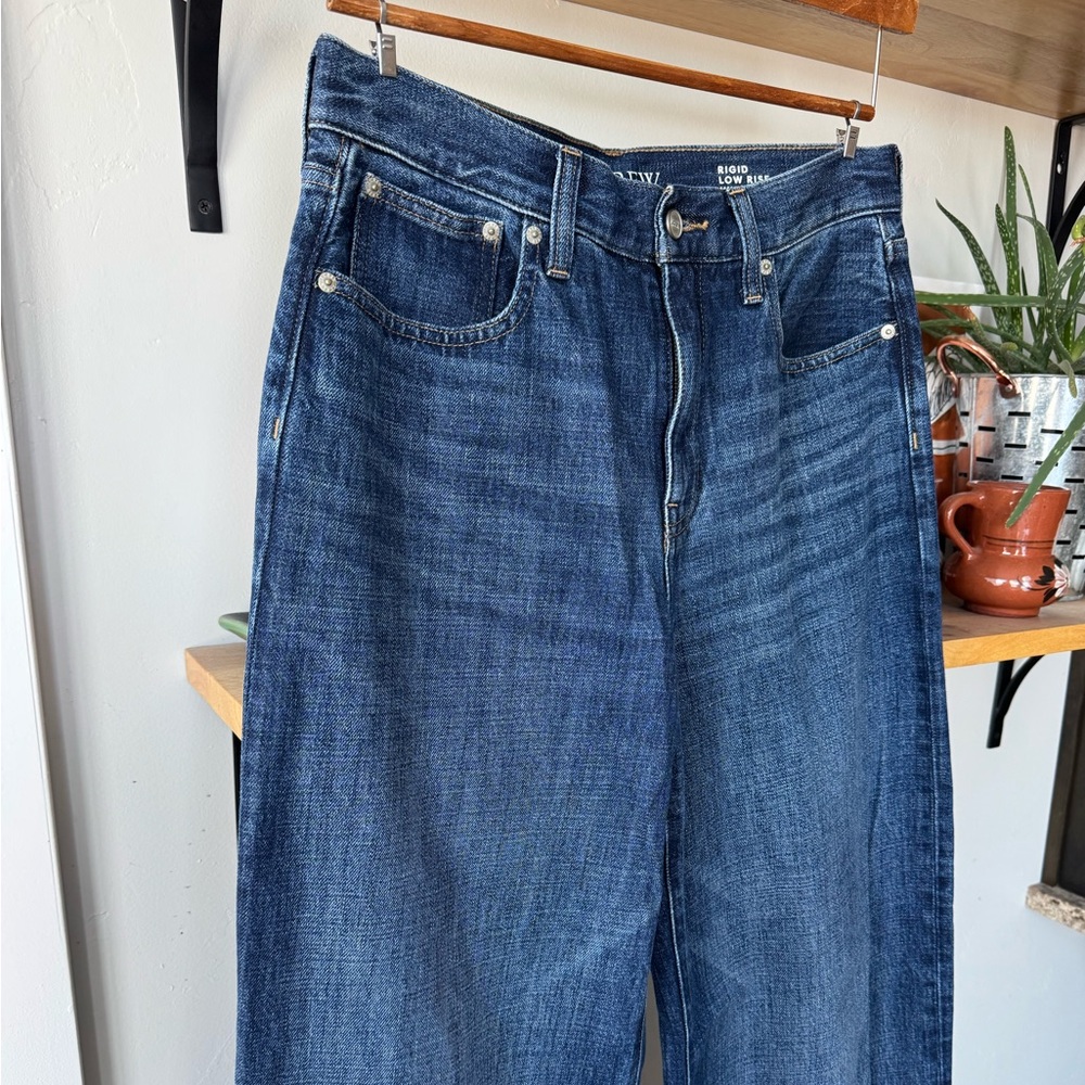 J. Crew High-Rise Wide-Leg Cuffed Jeans in Medium Blue - Picture 7 of 16